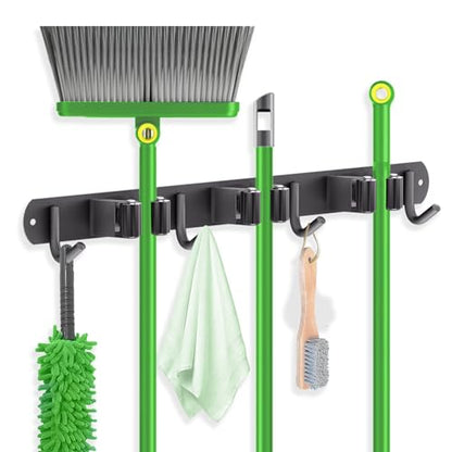 Wall Mount Broom Holder 3 Racks 4 Hooks Metal Tool Organizer Black