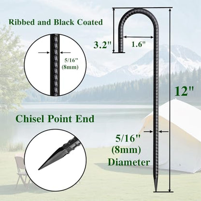 Rebar Stakes 12 Inch J Hook Ground Stakes Heavy Duty 30 Pack Chain Link Fence Stakes Galvanized Anchors Metal Tent Stakes for Wire Fencing Concrete Forming Trampolines Camping Canopies Shed Swing (30 Count)