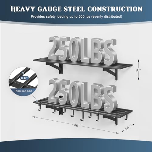 2 Pack Heavy Duty Garage Wall Shelving with 8 Hooks (2 Count)