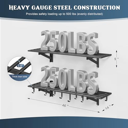2 Pack Heavy Duty Garage Wall Shelving with 8 Hooks (2 Count)