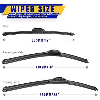 3 Wipers Fits Kia Niro 2017
