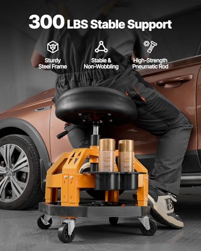 Mechanic Stool Dual Storage Trays Rolling Stool and Garage Stool with Adjustable Height 23.6