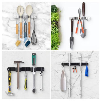 2 Racks and 3 Hooks Mop and Broom Holder Wall Mount