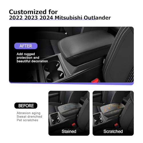 2022 2024 Outlander Center Console Cover Compatible with 2022 2023 2024 Mitsubishi Outlander Accessories Armrest Console Cover Carbon Fiber Texture Soft Material