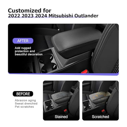 2022 2024 Outlander Center Console Cover Compatible with 2022 2023 2024 Mitsubishi Outlander Accessories Armrest Console Cover Carbon Fiber Texture Soft Material