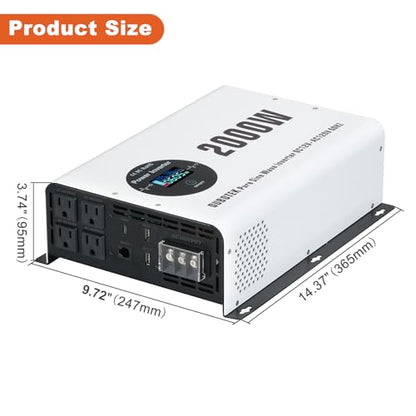 2000W Pure Sine Wave Power Inverter DC 12V to AC 120V