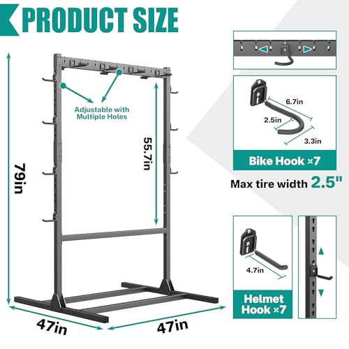 Freestanding Bike Stand Rack with Adjustable Hooks