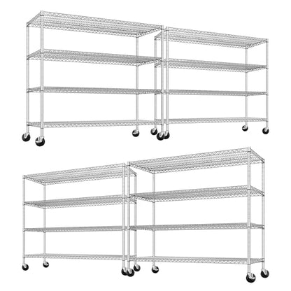 55.5''W Storage Shelves 2500LBS Wire Shelving Unit with Wheels Heavy Duty Metal Shelves for Storage Adjustable Garage Storage Rack Pantry Shelf Kitchen Shelving (4 Count)