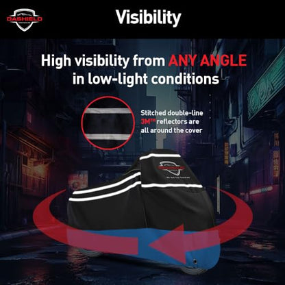 Ultimum Series Motorcycle Cover Waterproof All Weather Protection Universal Heavy Duty Night Reflector with Lock