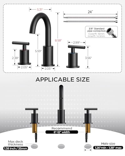 Bathroom Sink Faucet 3 Hole Brushed Gold 8 Inch Widespread