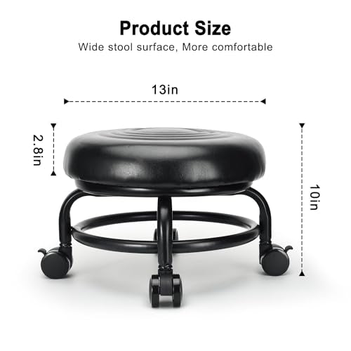 Low Height Rolling Stool Low Roller Stool PU Leather Comfortable Chair