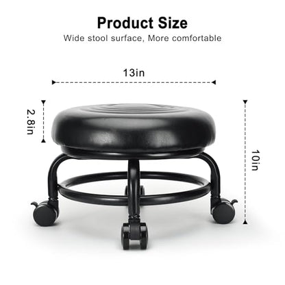 Low Height Rolling Stool Low Roller Stool PU Leather Comfortable Chair