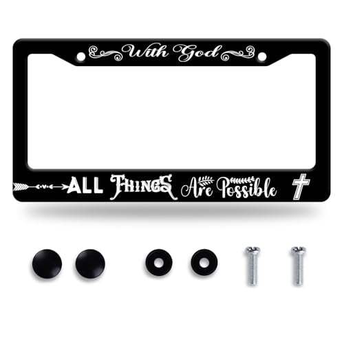 with God All Things are Possible License Plate Frame Stainless Steel Decora