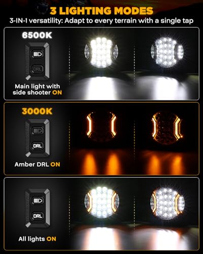 V Ultra Series 9" Round LED Driving Lights Amber DRL Offroad Lights (2 Count)