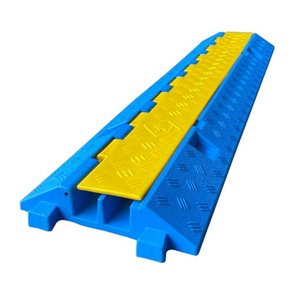 1 Pack Blue Rubber Cable Ramp Hose Cable Protector Ramp 2 Channel 22000Lbs Load Capacity Traffic Speed Bump Wires Power Lines Extension Cord Cover for Indoor Outdoor