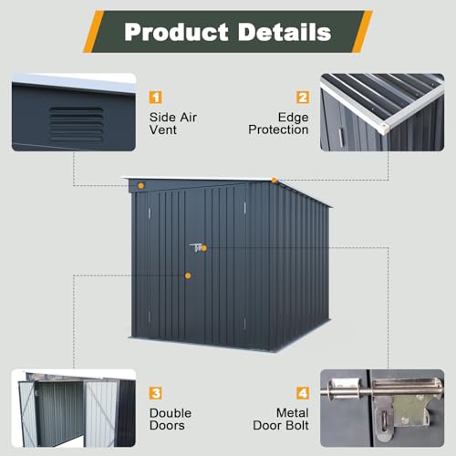 6x8FT Outdoor Storage Shed with Lockable Double Doors