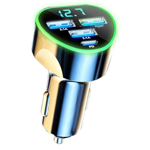 4 in 1 Multi Port USB C Car Phone Charger Adapter with Voltage Display