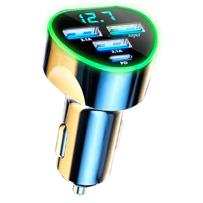 4 in 1 Multi Port USB C Car Phone Charger Adapter with Voltage Display