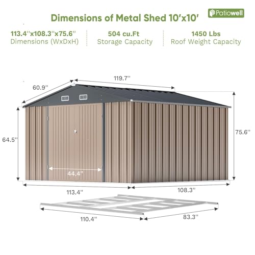 10x10 FT Outdoor Storage Shed with Floor Frame