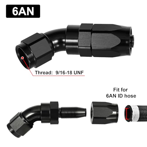 6AN 45 Degree One Piece Full Flow Hose End Fitting Swivel for CPE Braided Hose