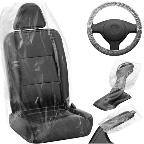 250 PCS Disposable Car Seat Covers Clear Plastic Vehicle Seat Protector Set with Steering Wheel (250 Count)