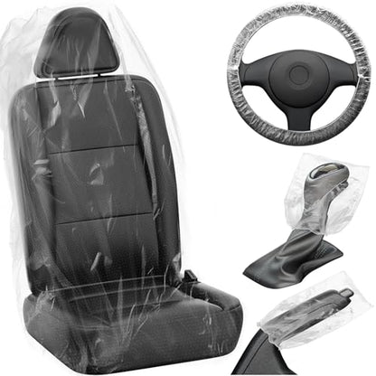 250 PCS Disposable Car Seat Covers Clear Plastic Vehicle Seat Protector Set with Steering Wheel (250 Count)