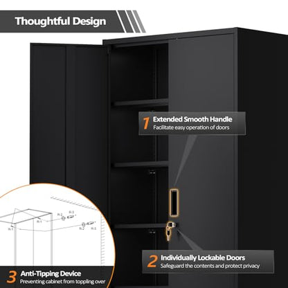 Metal Garage Storage Cabinet with 2 Doors and 5 Adjustable Shelves