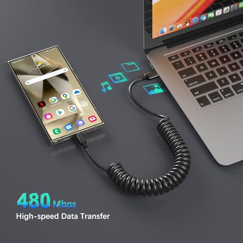 Coiled USB C Cable for Car (3 Count)