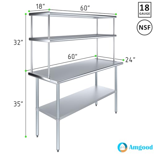 Stainless Steel Work Table Double Tier Overshelf