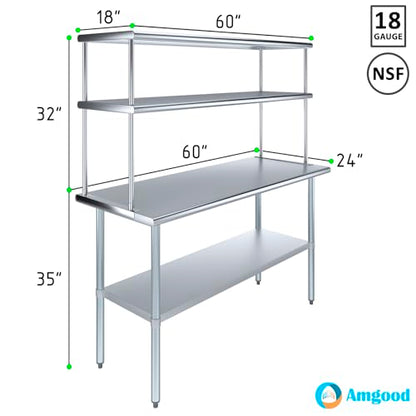 Stainless Steel Work Table Double Tier Overshelf