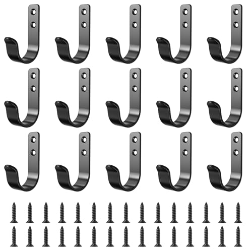 15 Pack Black Metal Wall Mount Hooks for Hanging Coats & Towel (15 Count)