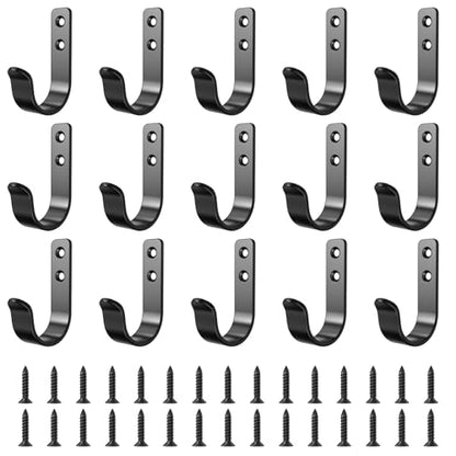 15 Pack Black Metal Wall Mount Hooks for Hanging Coats & Towel (15 Count)