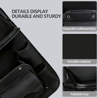 Universal Premium Leather Foldable Car Backseat Organizer with Table Tray