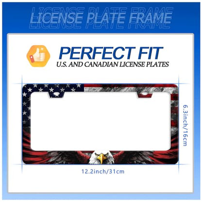 American Flag Eagle License Plate Frame Stainless Steel Holder12.3 x 6.3"