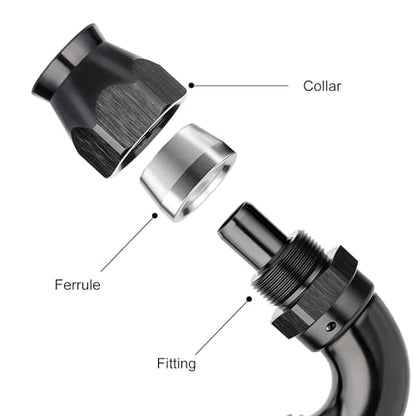 10AN 120 Degree PTFE One Piece Full Flow End Hose Fitting Aluminum Black