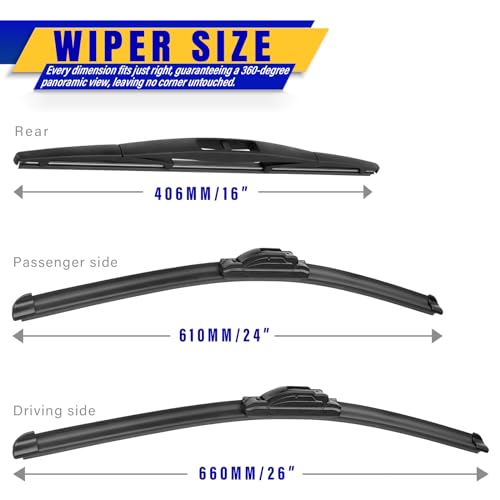 3 Wipers Fits Honda Passport 2019