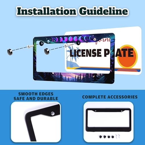 Moon Phases Aurora Forest License Plate Frame Night Sky License Holder