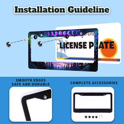Moon Phases Aurora Forest License Plate Frame Night Sky License Holder