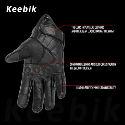 Goatskin Leather Motorcycle Motorbike Powersports Racing Gloves Reflective Skull Touchscreen for Men and Women Model