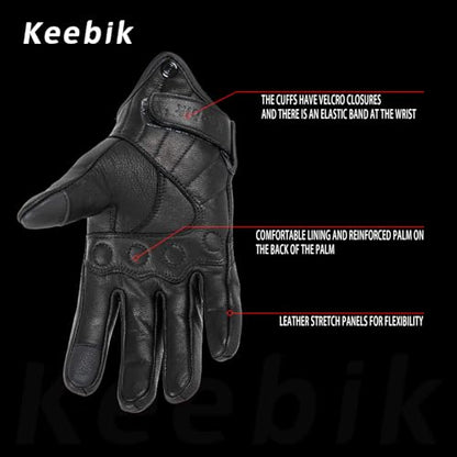 Goatskin Leather Motorcycle Motorbike Powersports Racing Gloves Reflective Skull Touchscreen for Men and Women Model