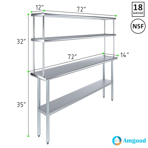 Stainless Steel Work Table Double Tier Overshelf