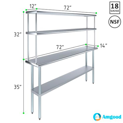 Stainless Steel Work Table Double Tier Overshelf