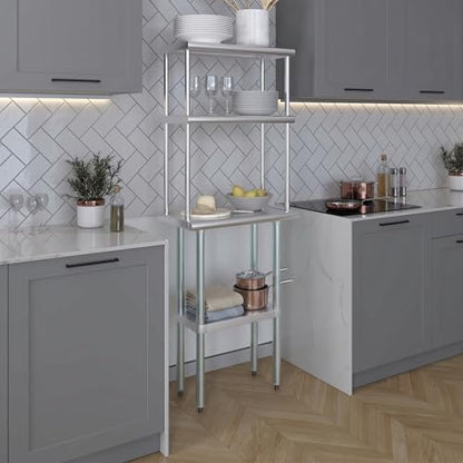 Stainless Steel Work Table Double Tier Overshelf