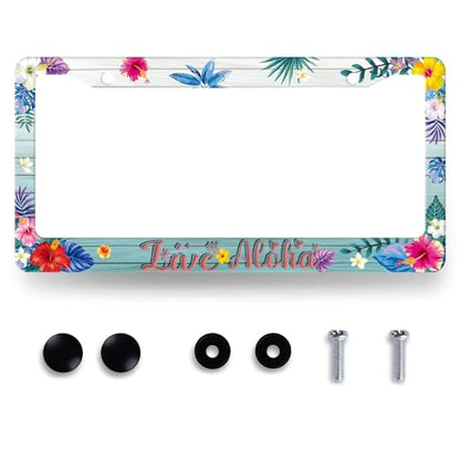 Aloha License Plate Frame Colorful Hibiscus Flower License Holder with Hole