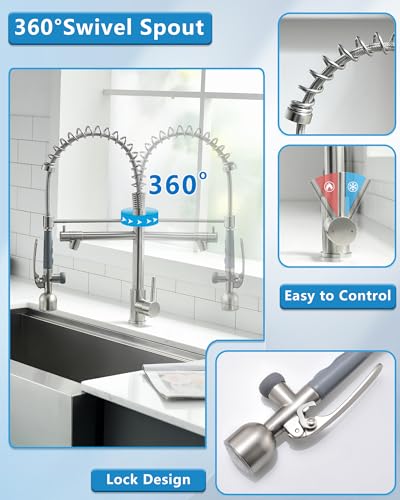 Commercial Pull Down Sprayer Brushed Nickel Kitchen Faucet