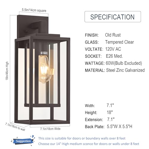 18" Outdoor Wall Light Fixtures Waterproofed Exterior Lantern W (2 Count)