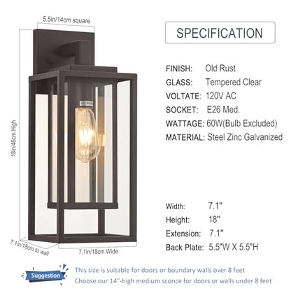 18" Outdoor Wall Light Fixtures Waterproofed Exterior Lantern W (2 Count)
