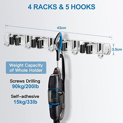 2 Pack Broom Holder Wall Mount Stainless Steel Mop Organizer