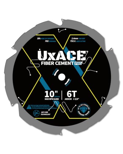 10-Inch 6-Tooth Circular Saw Blade with 5/8-Inch Arbor, Hardie Blade for Fiber Cement Cutting & Laminate Flooring, Polycrystalline Diamond Tipped(PCD) Saw Blade, Thin Kerf Design