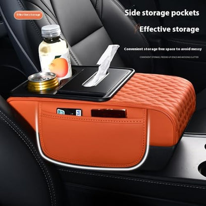 5-In-1 Center Console Cover Organizer, Arm Rest Cover for Car with Cup Holder & Storage Pocket & Tissue Box, Armrest Cover Cushion Pad, Water Ripples, Black - Red